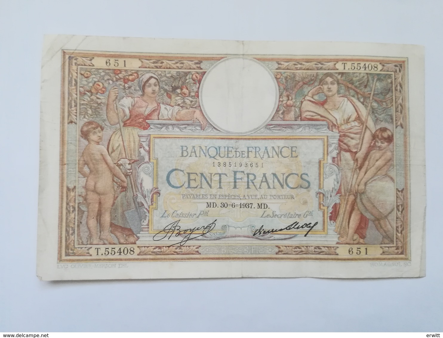 FRANCIA 100 FRANCS 1937 - 100 F 1908-1939 ''Luc Olivier Merson''