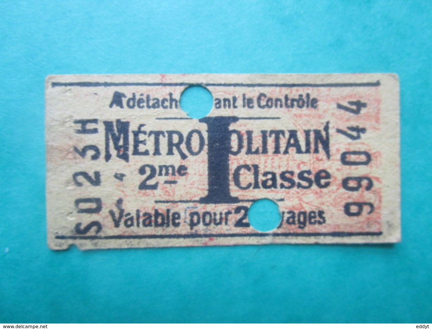 ANCIEN TICKET - Métropolitain - PARIS " I " (valable Pour 2 Voyages) 2° Classe - TBE - Monde