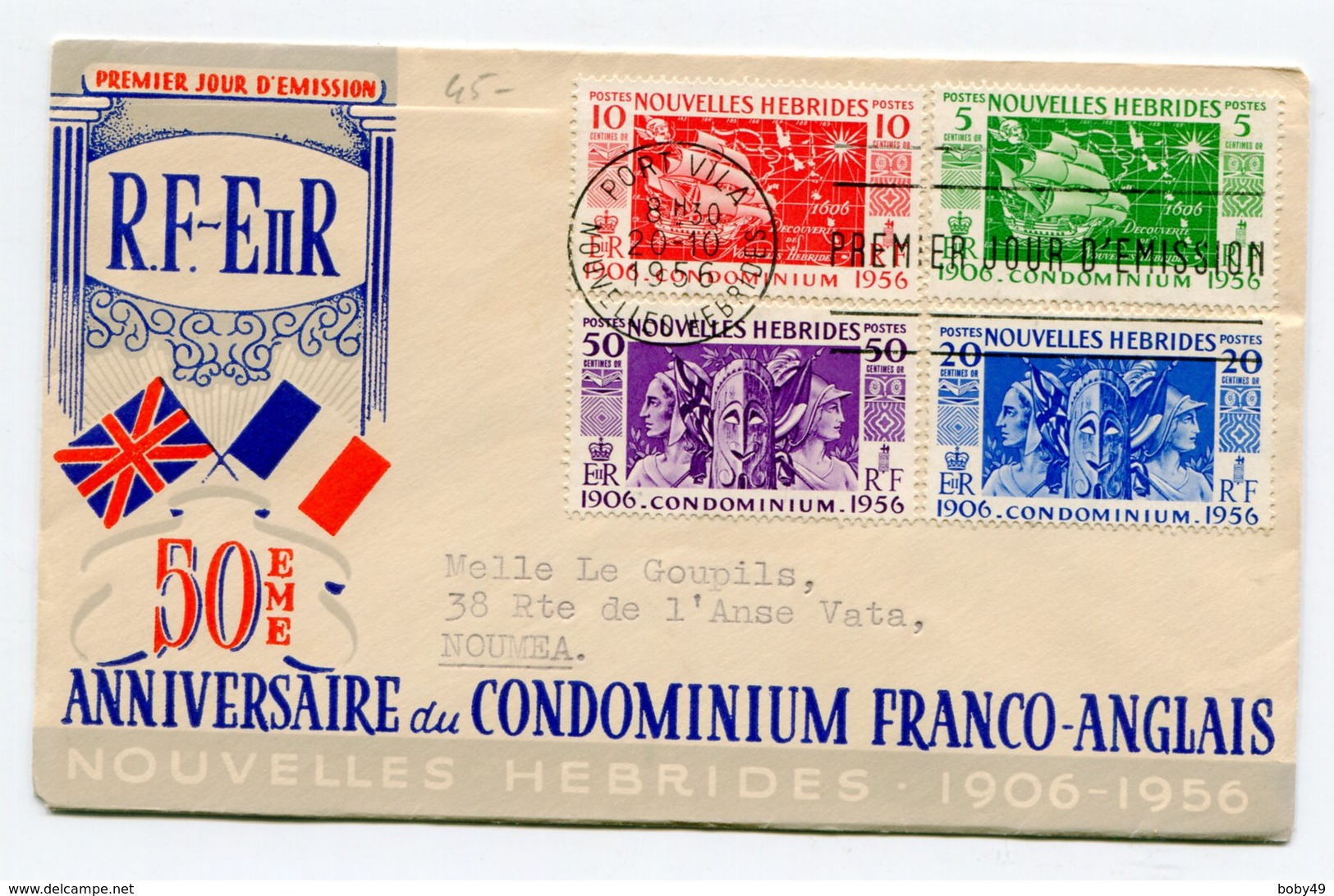 Env. 1 Ier Jour Du 20/10/1956 50 Ième Anniversaire Du Condominium Franco Anglais - Briefe U. Dokumente