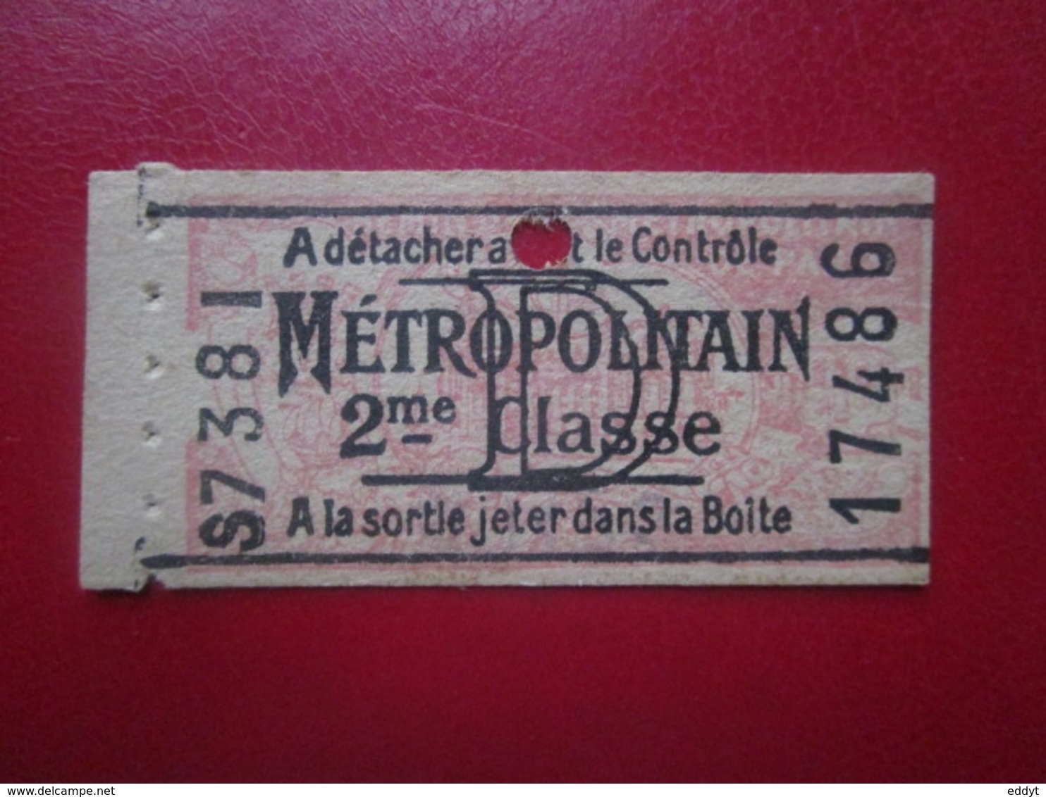 ANCIEN TICKET - Métropolitain - PARIS " D "  2° Classe - (A La Sortie Jeter Dans La Boite) 1930 - TBE - Monde
