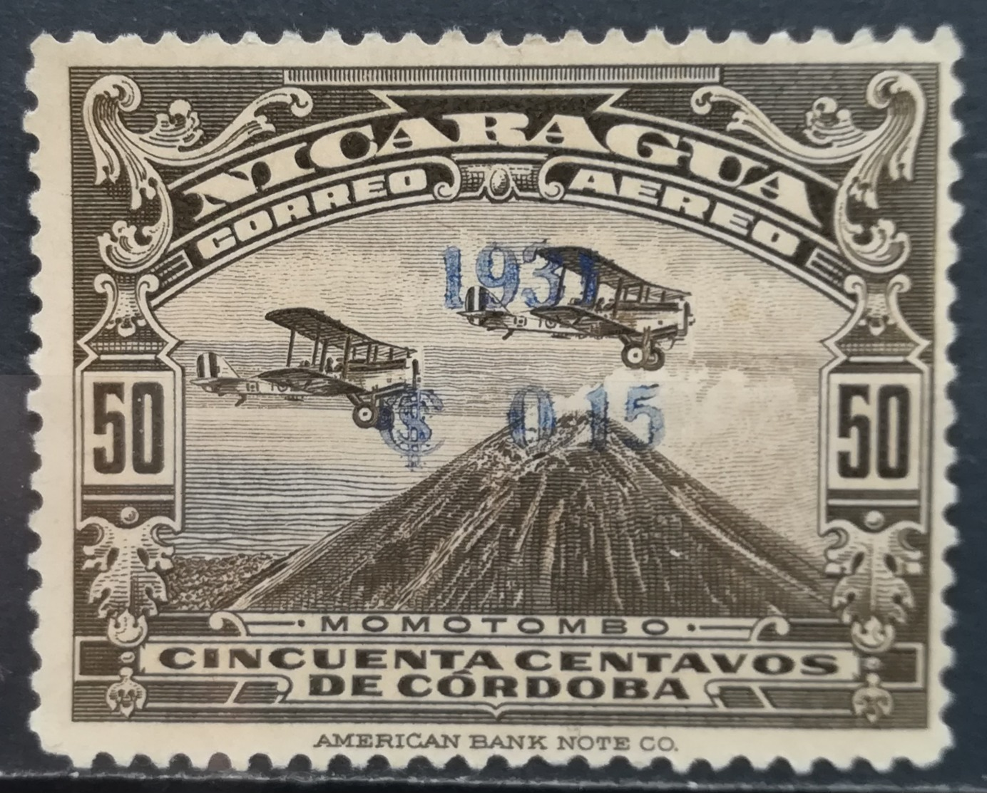 1931 NICARAGUA MNH Airplanes Over Mount Momotombo Overprint In New Value - Nicaragua