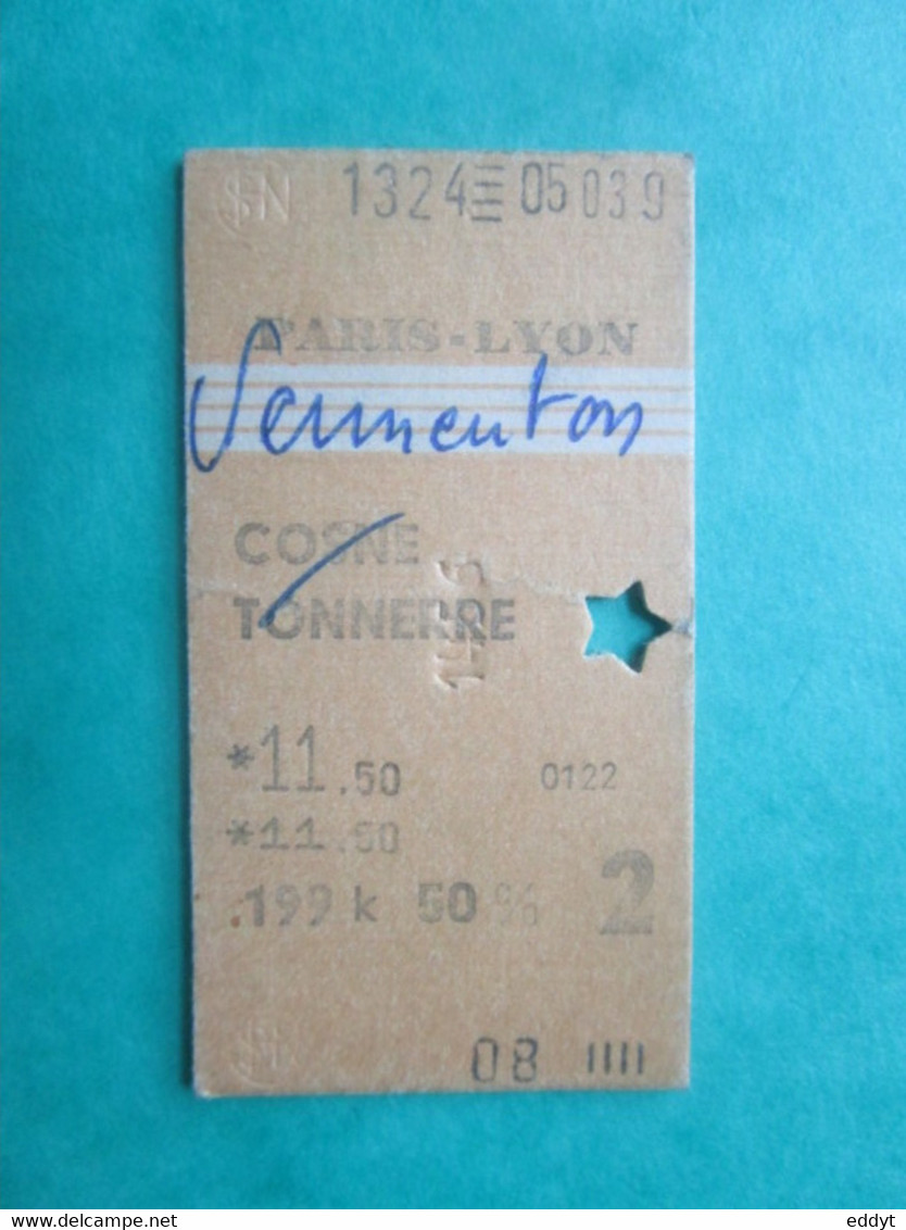 ANCIEN TICKET SNCF Métro PARIS - 2° Classe - GARE PARIS - LYON - Vermenton - 1969 - TBE - Monde