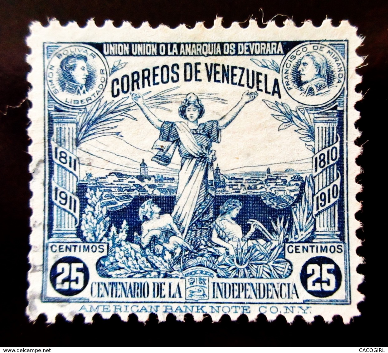 1910  Venezuela Yt 124 . Caracas, Bolivar, Miranda .  Independence Centennary - Venezuela