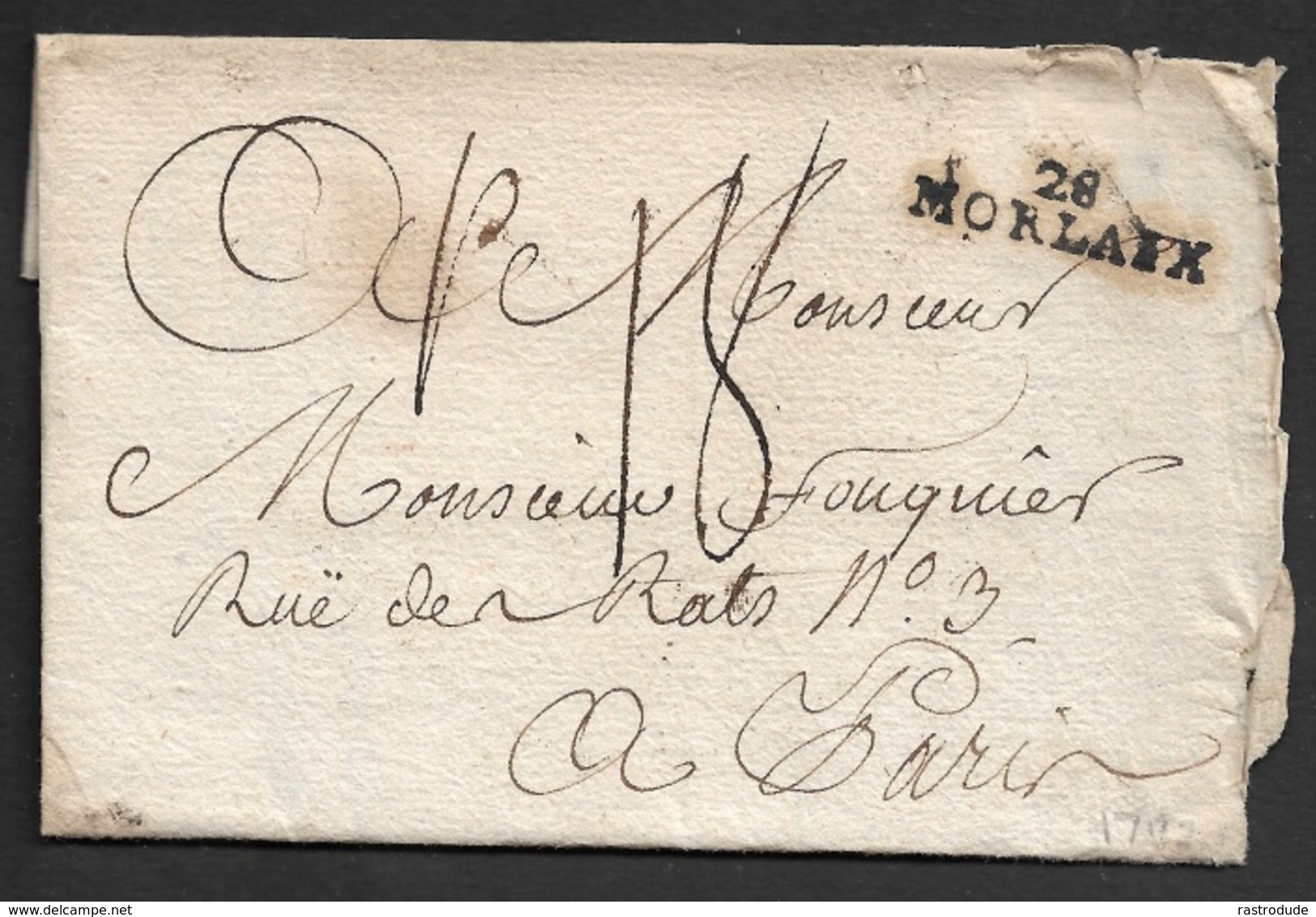 1792 - LAC - 28 MORLAIX 31mm X 9mm (FINISTERE) Pour PARIS - 1701-1800: Vorläufer XVIII