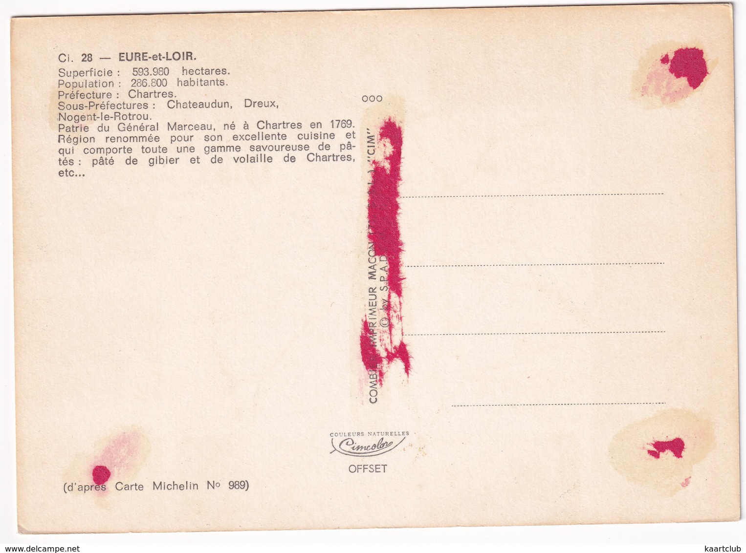 28 - Eure.et.Loir  - D'après Carte Michelin  No. 989 -  ( Dreux, Chartres, Gallardon, Chateaudun Etc. - France) - Andere & Zonder Classificatie