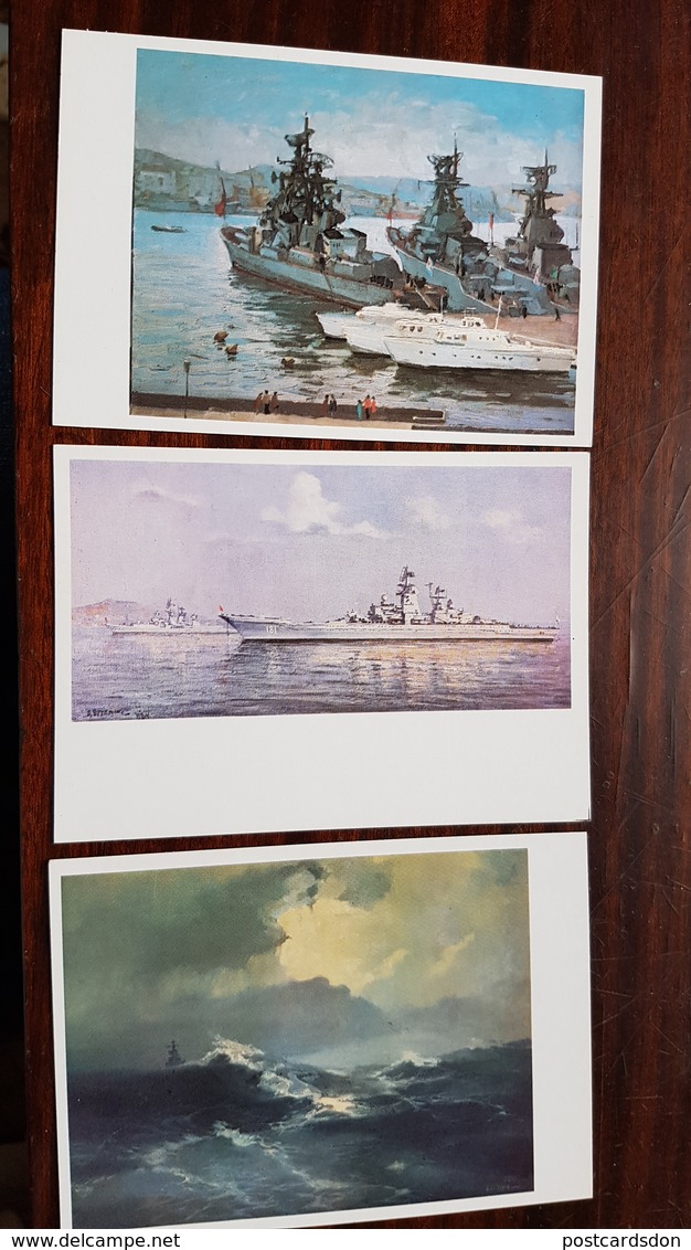 "GUARD SHIPS" 12 PCs Lot / Russian Battleship  - Ironclad Warship - Submarine, Etc - OLD USSR PC 1986 - Warships