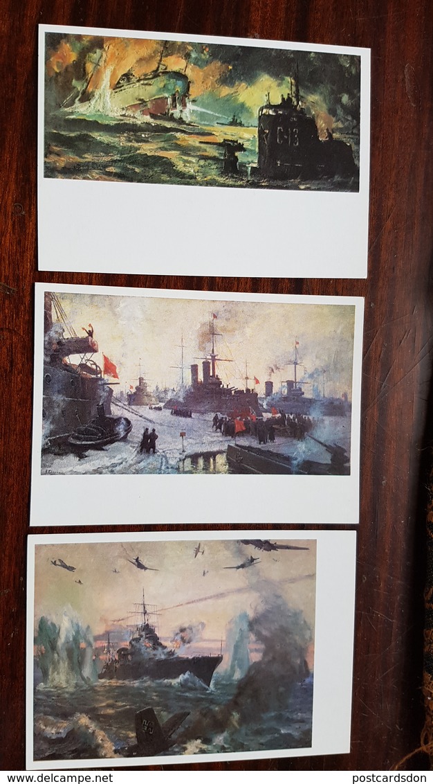 "GUARD SHIPS" 12 PCs Lot / Russian Battleship  - Ironclad Warship - Submarine, Etc - OLD USSR PC 1986 - Warships