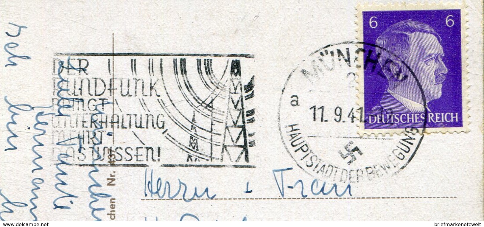 Deutsches Reich / 1941 / Masch.-Stempel Muenchen "Rundfunk Bringt Unterhaltung" Auf AK (Muenchen-Marienplatz) (5/229) - Maschinenstempel (EMA)