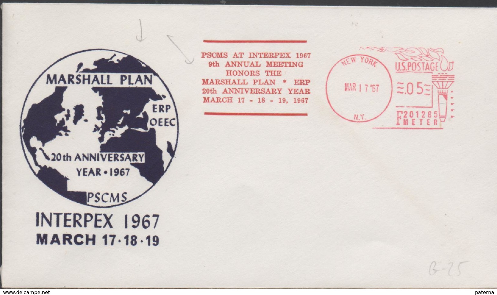 3364   Carta  Interpex 1967, New York Marshall Plan - Briefe U. Dokumente