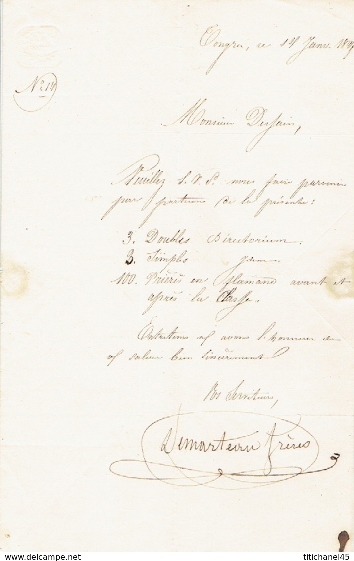 Lettre Du 23/8/1853 Envoyée Par Le Messager ROMAIN De MARCHE à LIEGE - Signé BRISMAL JACQUEMIN - Autres & Non Classés