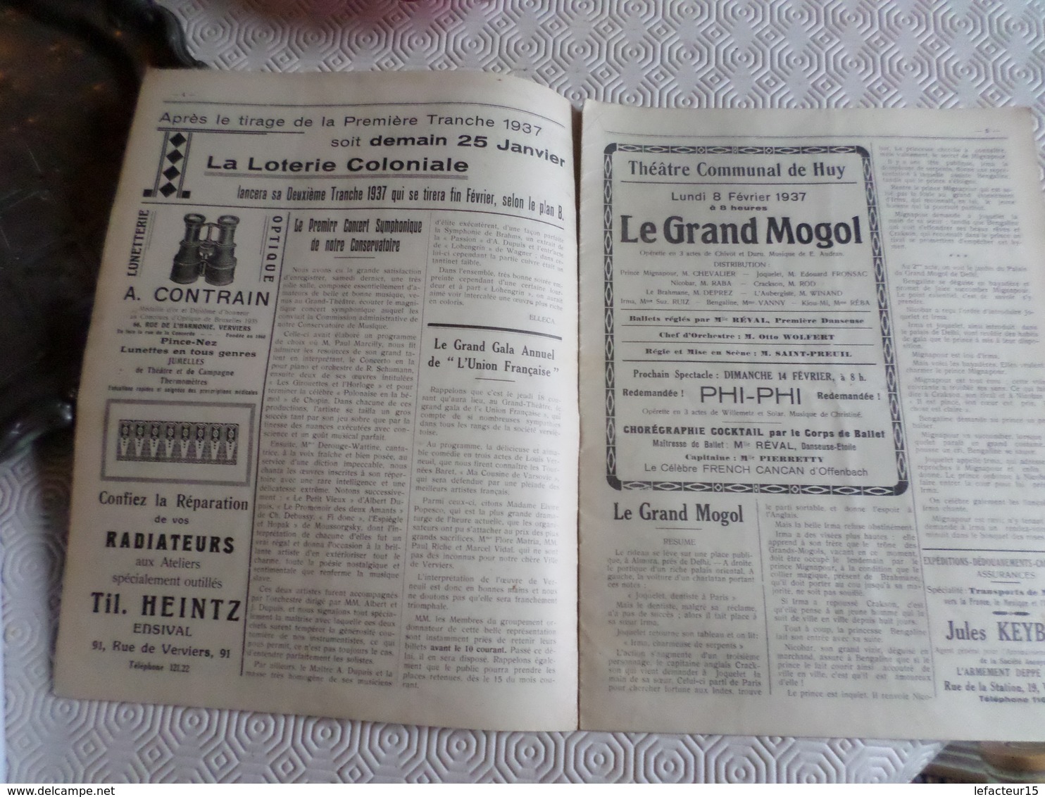 Verviers Programme Du Grand Theatre 6-11 Fevrier  1937 ,pub Loterie Coloniale - 1900 - 1949