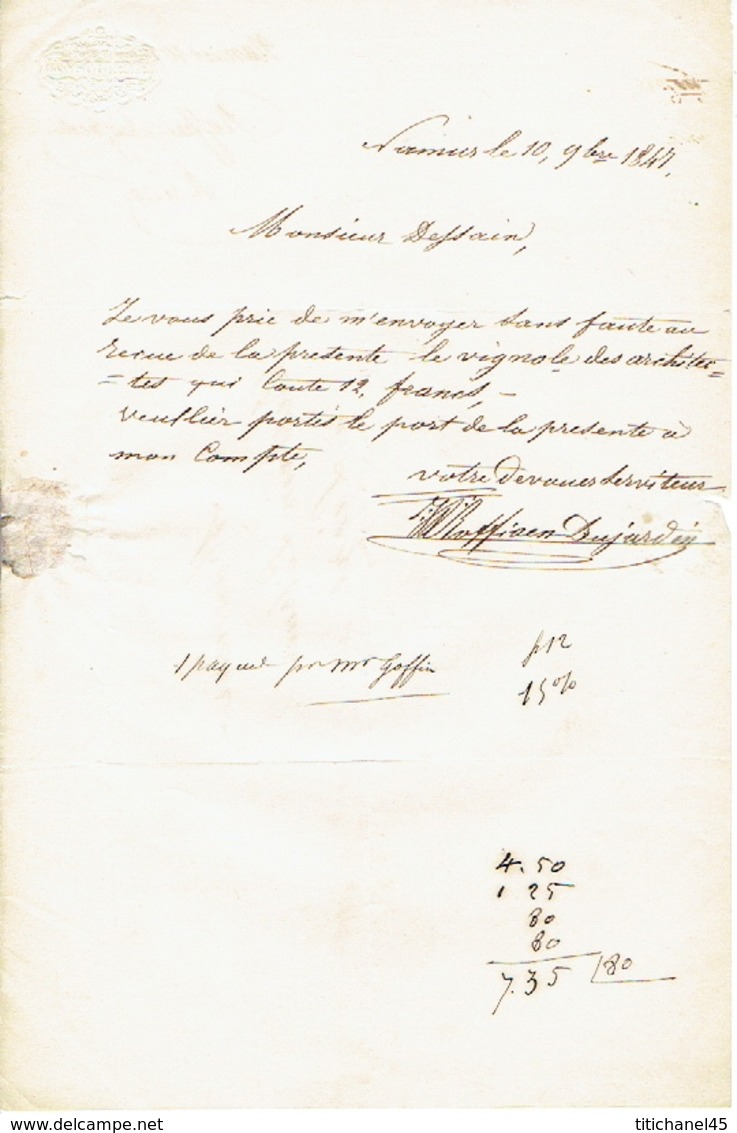 Précurseur Lettre Du 10/9/1847 Envoyée Par Porteur De NAMUR à LIEGE - Signé ROFFIAEN-DUJARDIN - 1830-1849 (Belgique Indépendante)