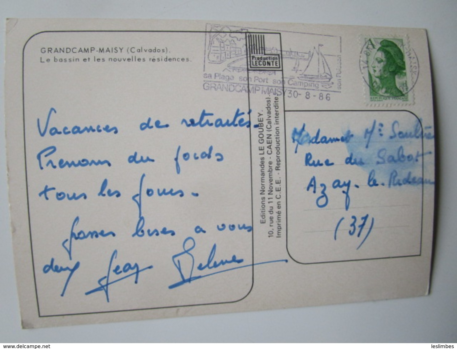 Grandcamp Maisy. Le Bassin Et Les Nouvelles Residences. Le Goubey EMY Postmarked 1986 - Autres & Non Classés