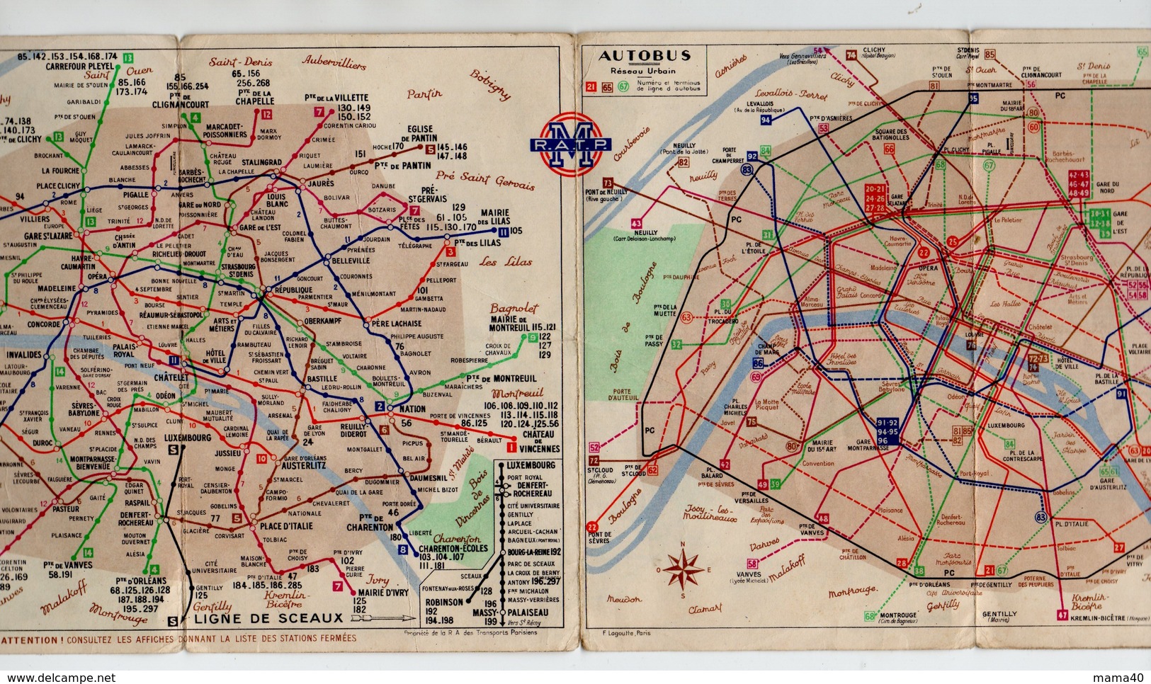 PARIS ET SA BANLIEUE PAR LES AUTOBUS ET LE METRO - M  R.A.T.P - ILLUSTRATION BUS + RAME METRO - AUTOBUS LIGNE DE SCEAUX - Europe