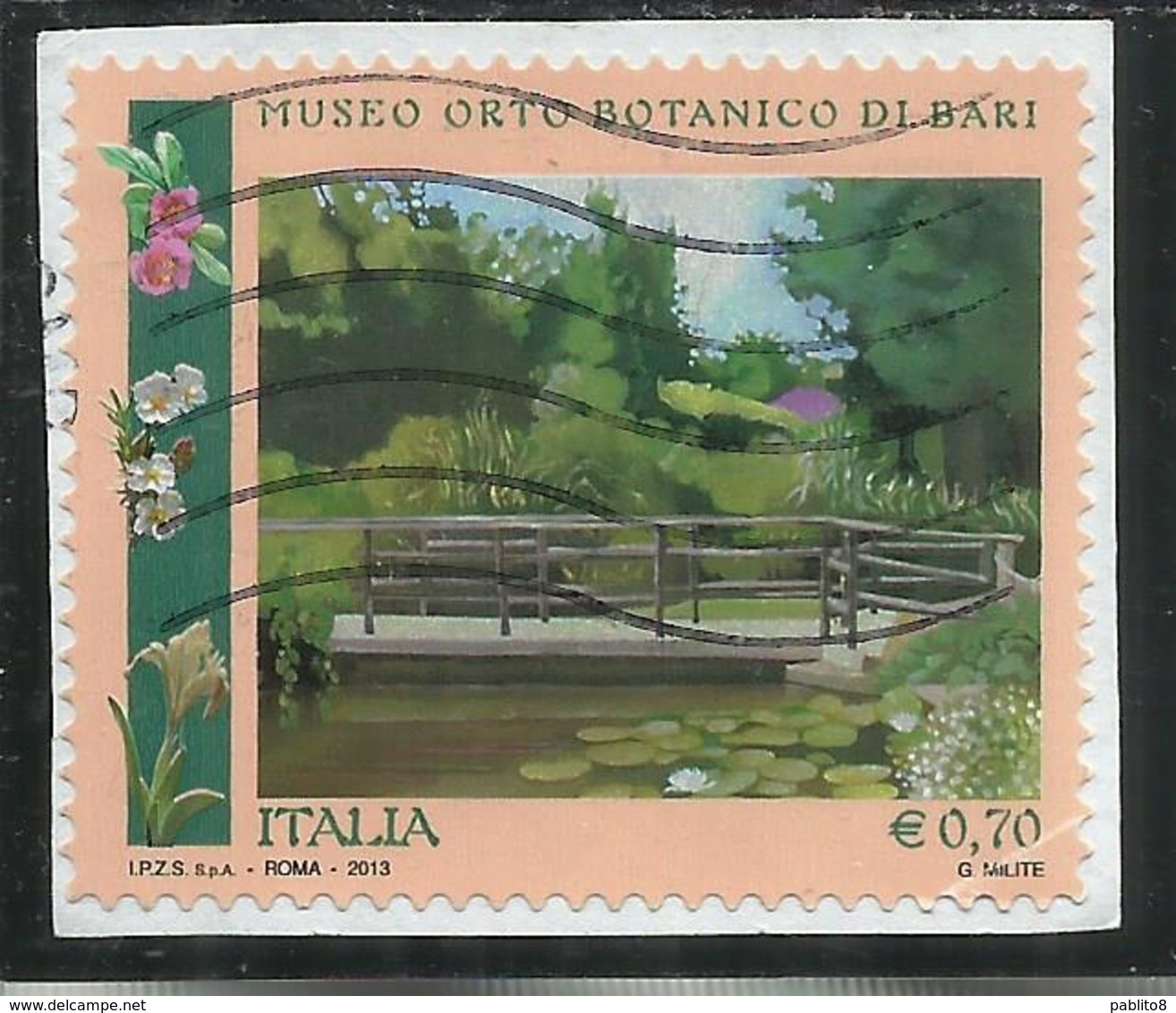 ITALIA REPUBBLICA ITALY REPUBLIC 2013 PARCHI GIARDINI ORTI BOTANICI MUSEO ORTO BOTANICO DI BARI € 0,70 USATO USED OBLIT - 2011-20: Usati