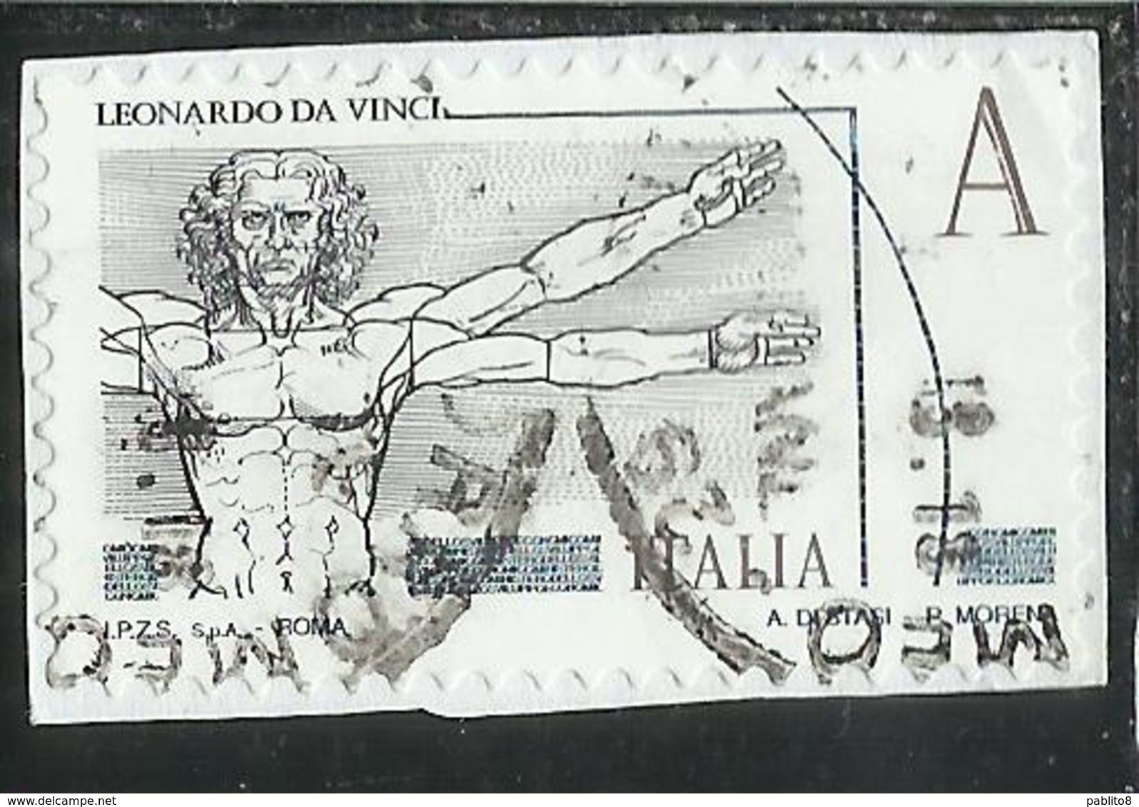 ITALIA REPUBBLICA ITALY 2015 LEONARDO DA VINCI LEONARDESCA UOMO SECONDO VITRUVIO VITRUVIANO A USATO USED OBLITERE' - 2011-20: Usati