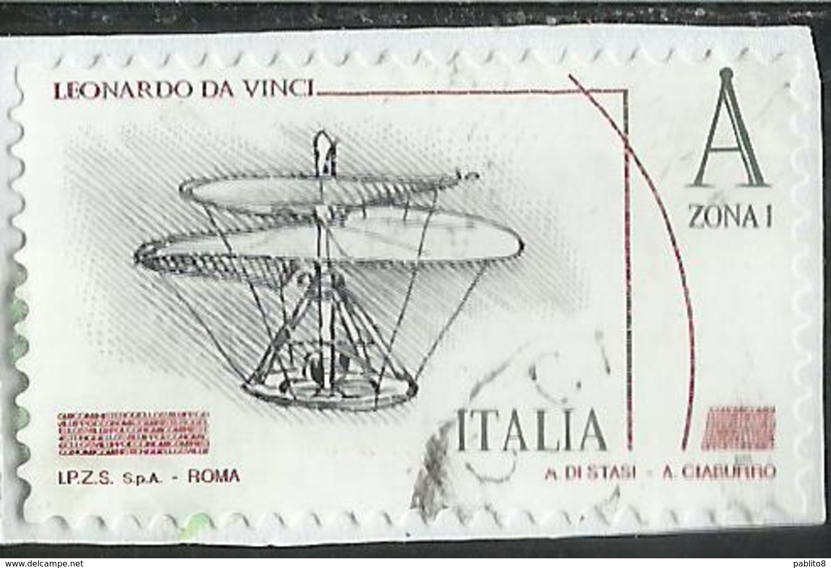 ITALIA REPUBBLICA ITALY 2015 LEONARDO DA VINCI LEONARDESCA MACCHINE VOLANTI A ZONA 1 USATO USED OBLITERE' - 2011-20: Usati