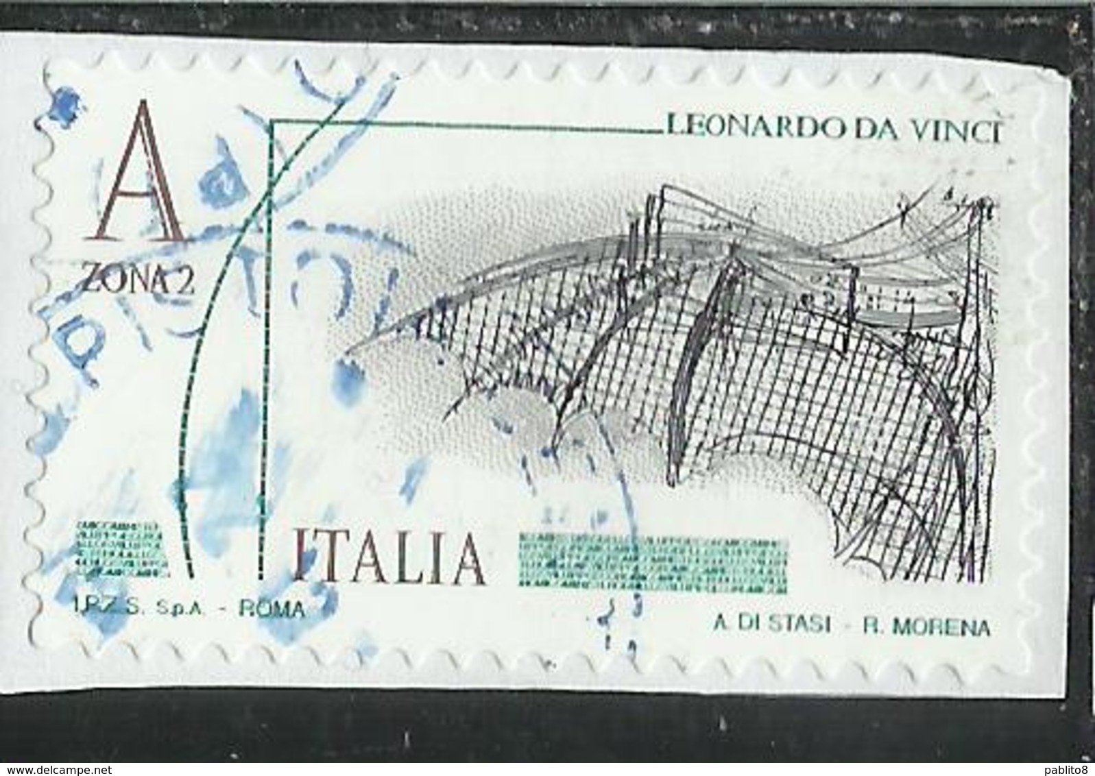 ITALIA REPUBBLICA ITALY 2015 LEONARDO DA VINCI LEONARDESCA CODICE ATLANTICO ALA MECCANICA A ZONA 2 USATO USED OBLITERE' - 2011-20: Usati