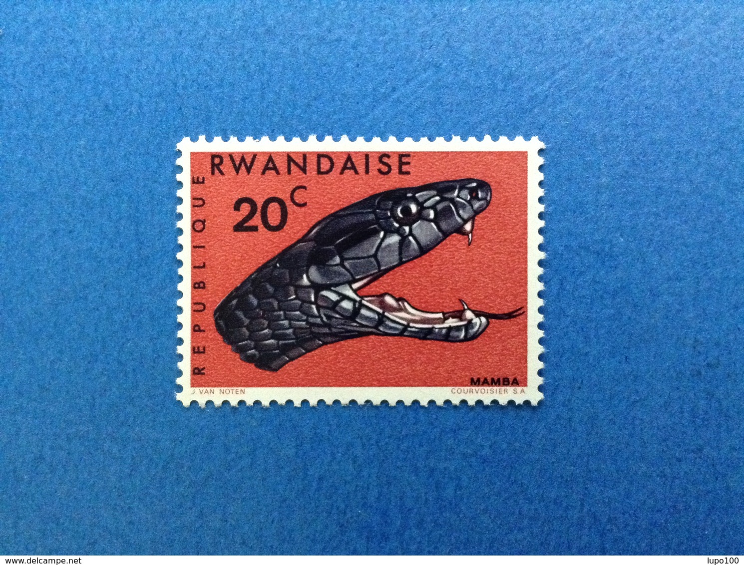 1967 RWANDA REPUBLIQUE RWANDAISE FAUNA SERPENTI MAMBA 20 C FRANCOBOLLO NUOVO STAMP NEW MNH** - Nuovi