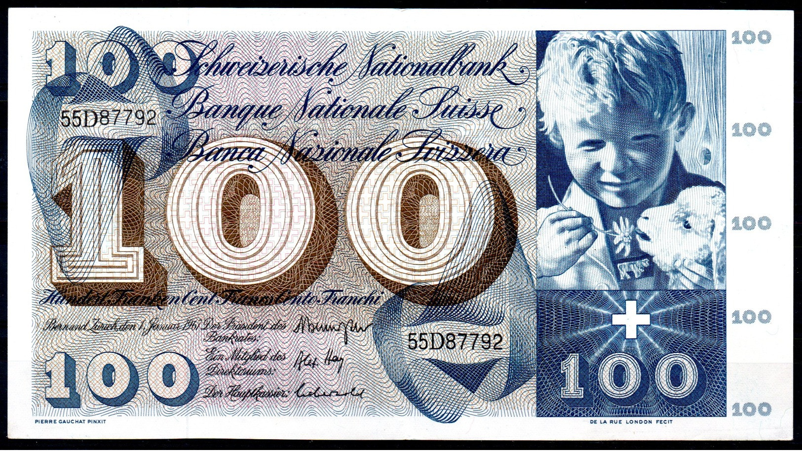 100 Francs - 5ème Série - N° 55D87792 De 1967 - Très Bel état - Suisse