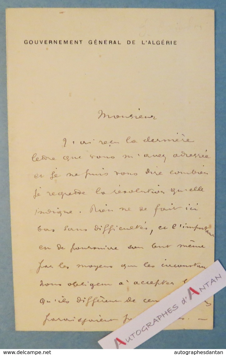 L.A.S 1891 Jules CAMBON Diplomate Gouvernement Général De L'ALGERIE - Académicien - Paris Vevey - Lettre Autographe LAS - Autres & Non Classés