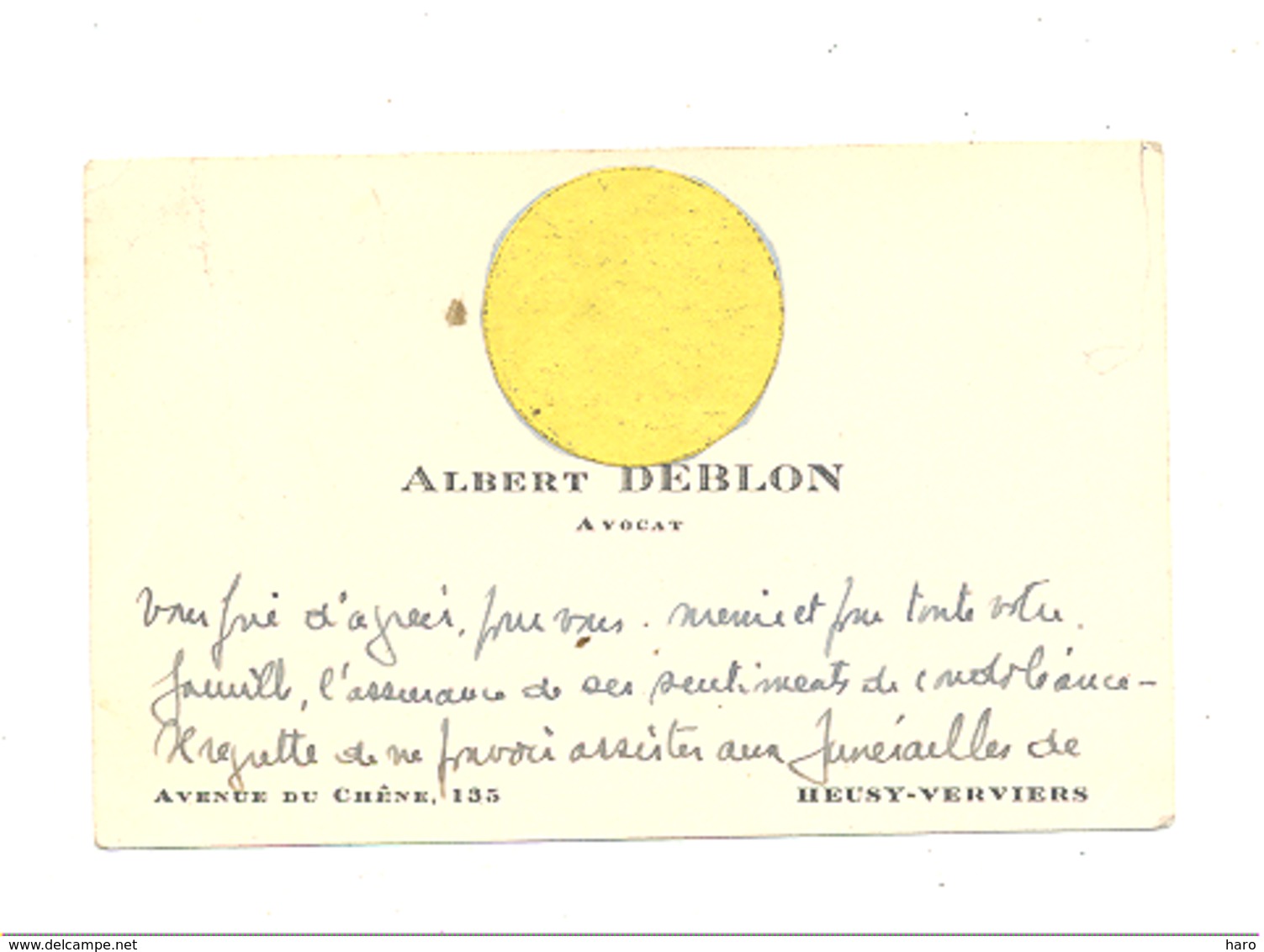 VERVIERS , Carte De Visite De Mr. Albert DEBLON, Avocat .(b244) - Cartes De Visite