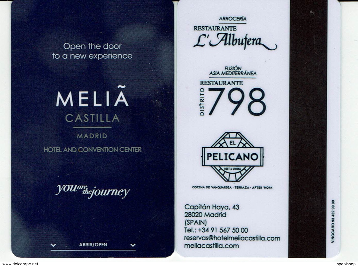 HOTEL MELIA CASTILLA MADRID Llave Clef Key Keycard Hotelkarte . Moutard Colour - Etiquettes D'hotels