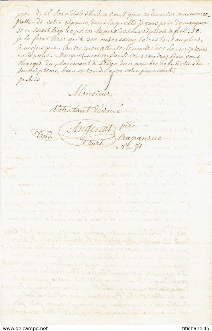 Précurseur Lettre Du 12/1/1847 +manuscrit " Franco" Par Porteur De VERVIERS à LIEGE - Signé ANGENOT Imprimeur à VERVIERS - 1830-1849 (Belgique Indépendante)