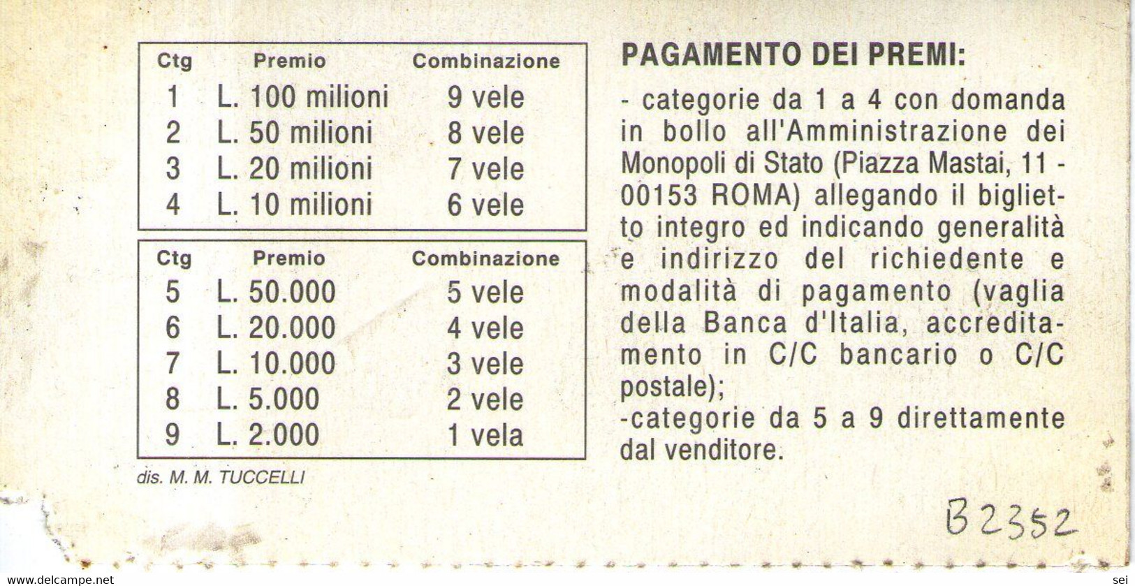 B 2352 - Gratta E Vinci, La Vela Della Fortuna - Loterijbiljetten