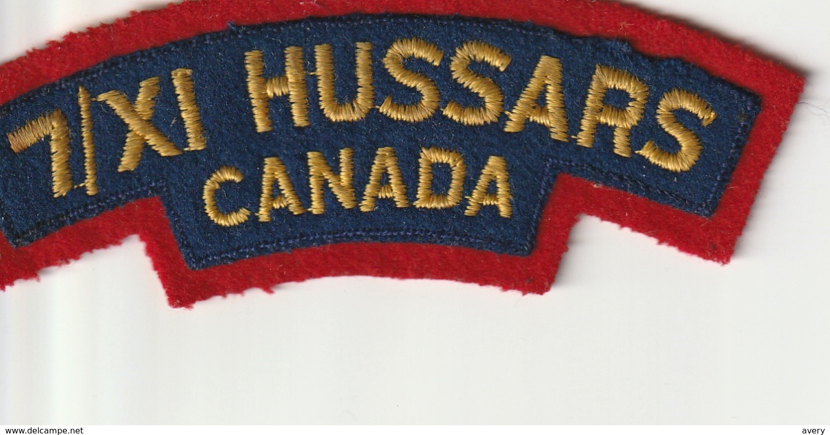 Arm Badge 7/XI Hussars, Canada  4.8"  12 Cm - Army