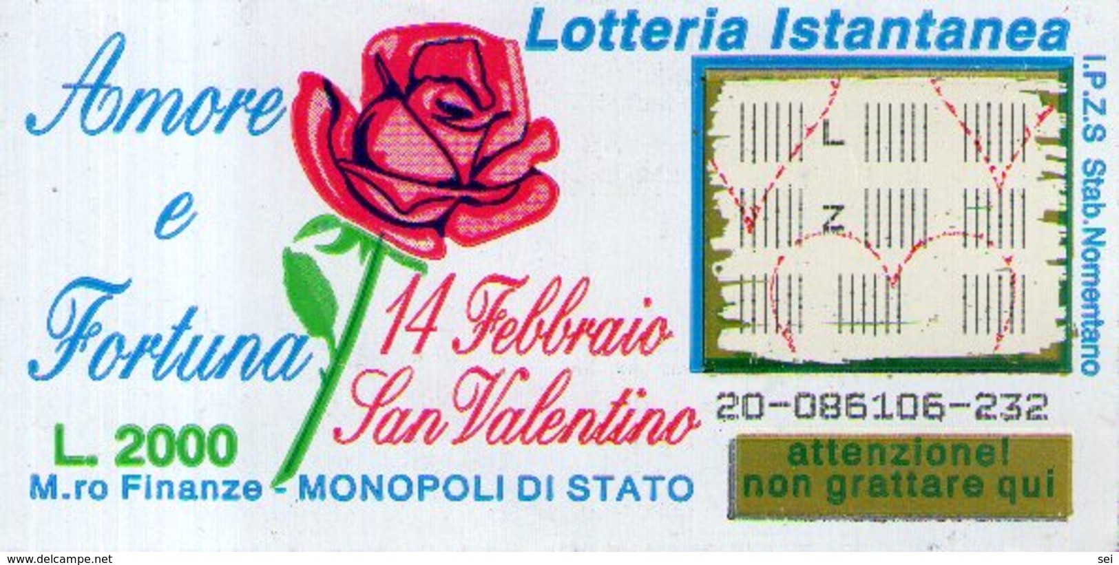 B 2354 - Gratta E Vinci, Amore E Fortuna. San Valentino - Biglietti Della Lotteria