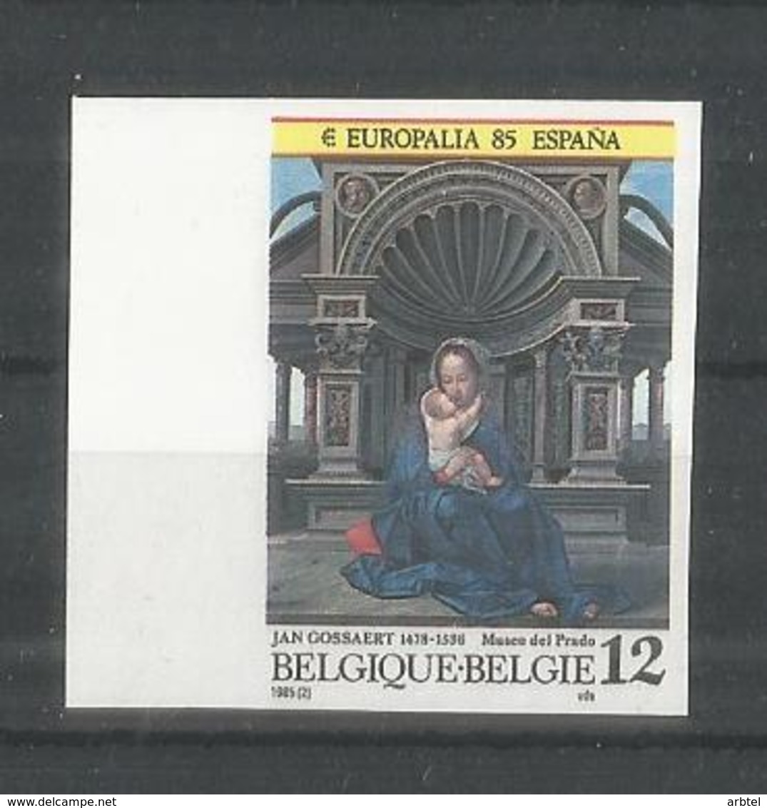 BELGIUM IMPERFORATE STAMP SPAIN JOINT ISSUE VIRGEN MUSEO DEL PRADO ARTE JAN GOSSAERT - Madonnas