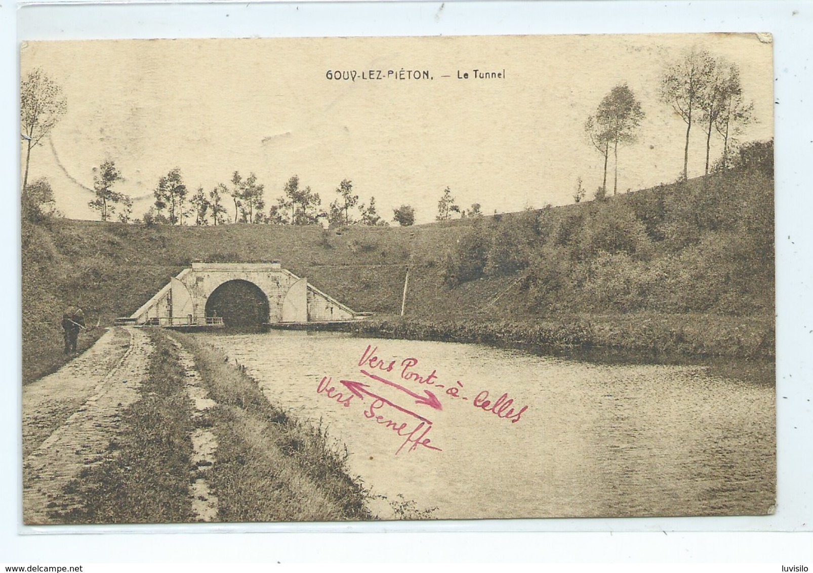 Gouy Lez Pieton Le Tunnel ( Sur Cette Vue Un Seul Cheval Sur La Halage ) - Courcelles