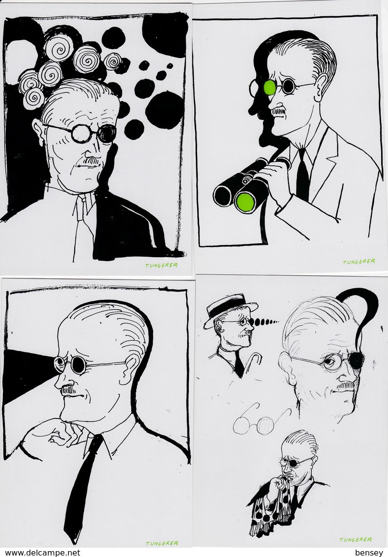 Tomi Ungerer , Lot De 4 Cartes James Joyce 1998 - Ungerer