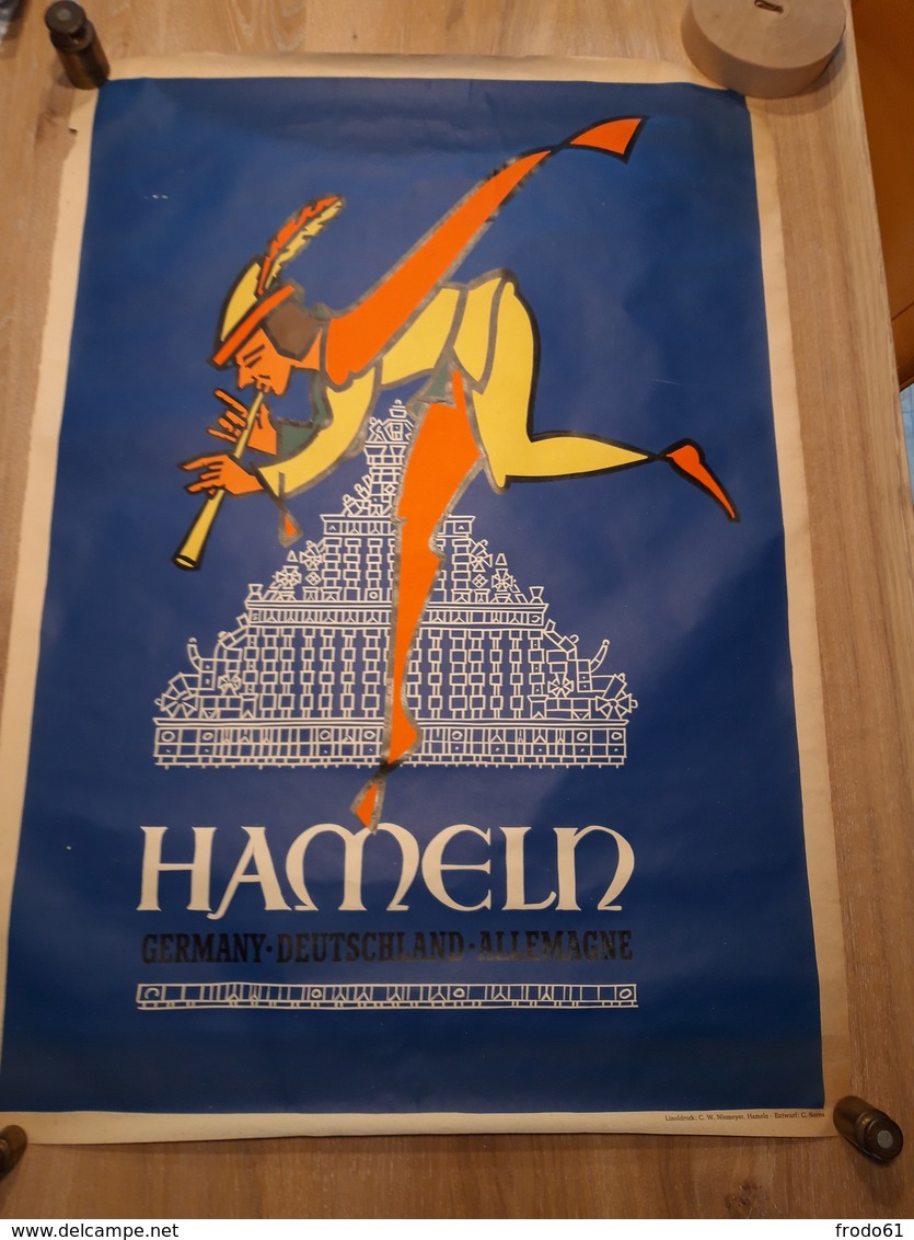 OUDE AFFICHE 1950-1965, HAMELN, DE RATTENVANGER VAN HAMELEN (+/- 86x60cm) ILLUSTRATEUR CURI - Affiches