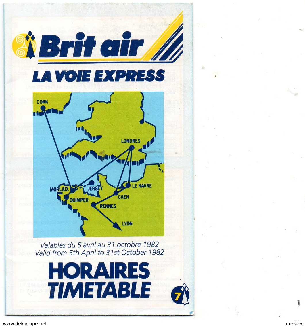 Horaires - Timetable  BRIT AIR - La Voie Express -  Aéroport De Morlaix  - 1982 - Europa