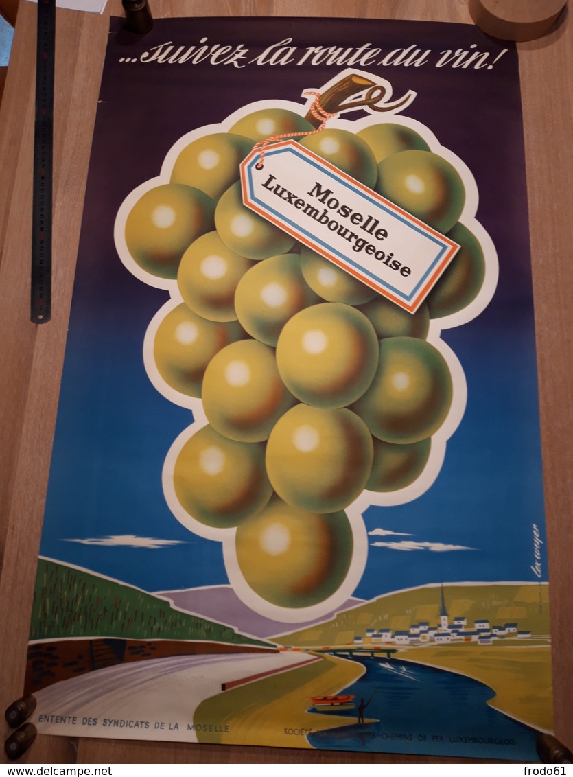 OUDE AFFICHE 1950-1965, GRAND DUCHE DU LUXEMBOURG, SUIVEZ LA ROUTE DE VIN, MOSELLE LUXEMB  (+/- 99x60cm), ILLUSTRATEUR ? - Affiches