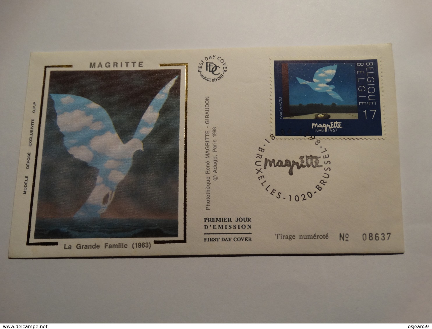 Belgique 1998-enveloppe FDC Magritte-tirage Numéroté. - 1991-2000