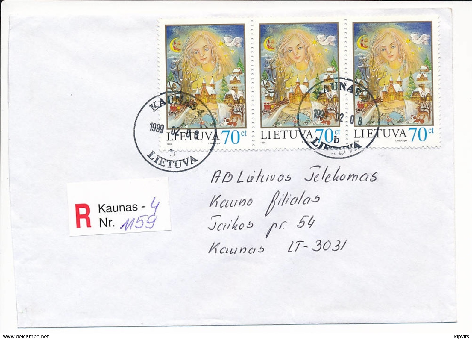 Registered Commercial Cover / Winter Christmas - 8 February 1999 Kaunas 4 - Lithuania