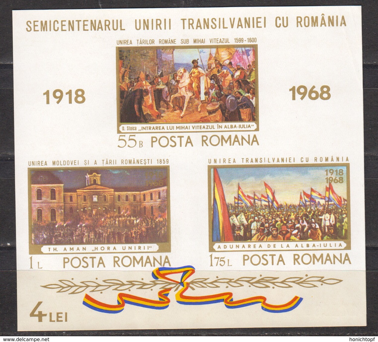 Rumänien; 1968; Michel Block 68 **; Vereinigung Siebenbürgen - Unused Stamps