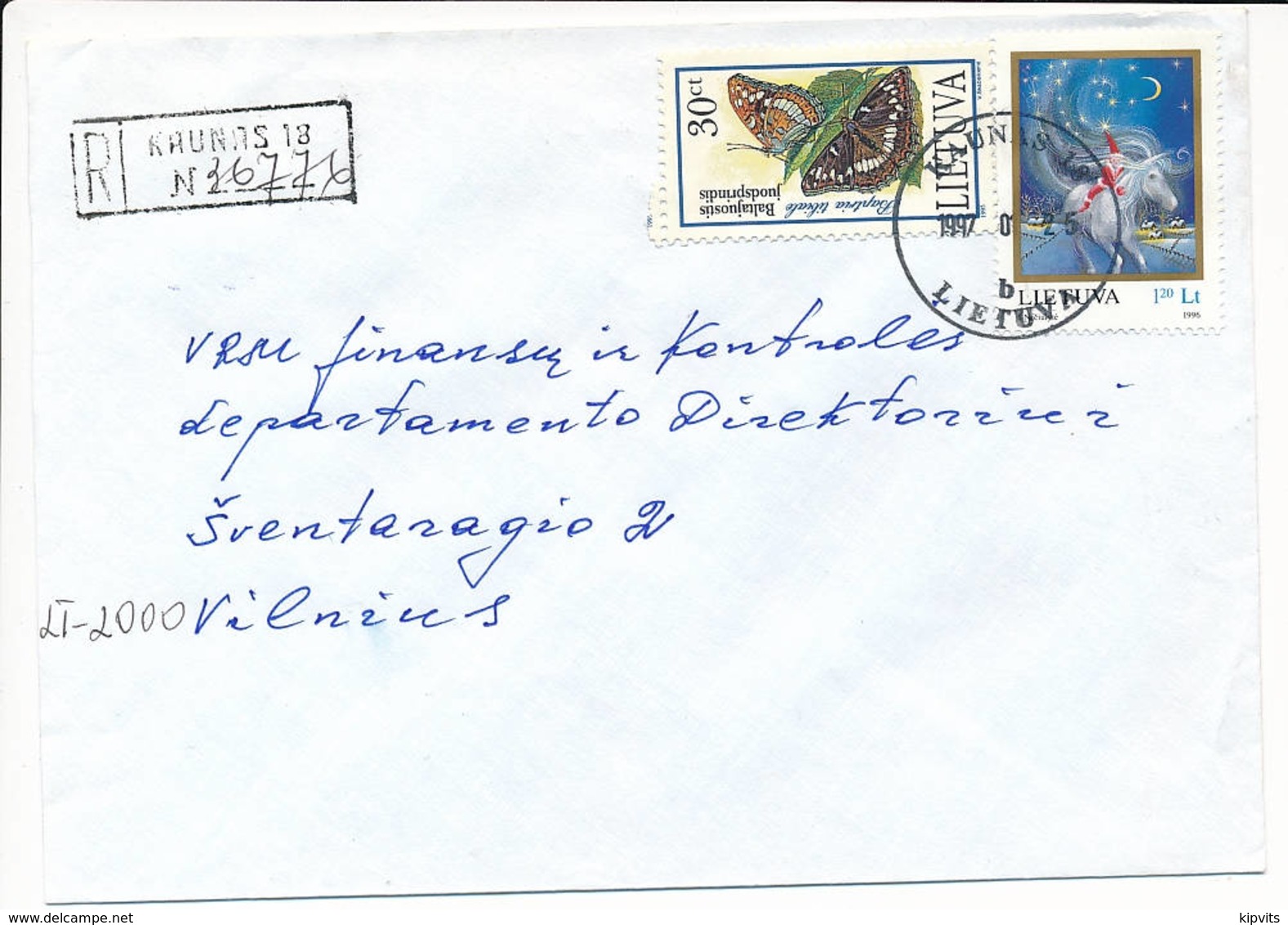 Registered Commercial Cover / Butterfly Christmas Elf Horse - 25 January 1997 Kaunas 18 - Lithuania