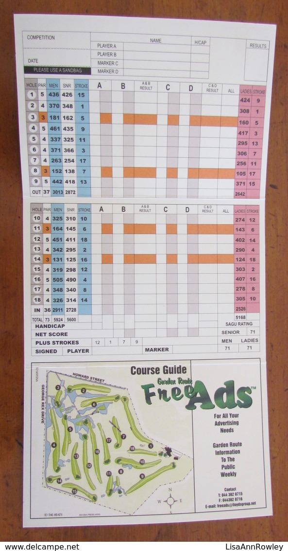 GOLF=SOUTH AFRICA=SCORE CARD=KNYSNA COUNTRY CLUB=CAPE PROVINCE=FORMESET==NICE CARD!!!! - Apparel, Souvenirs & Other