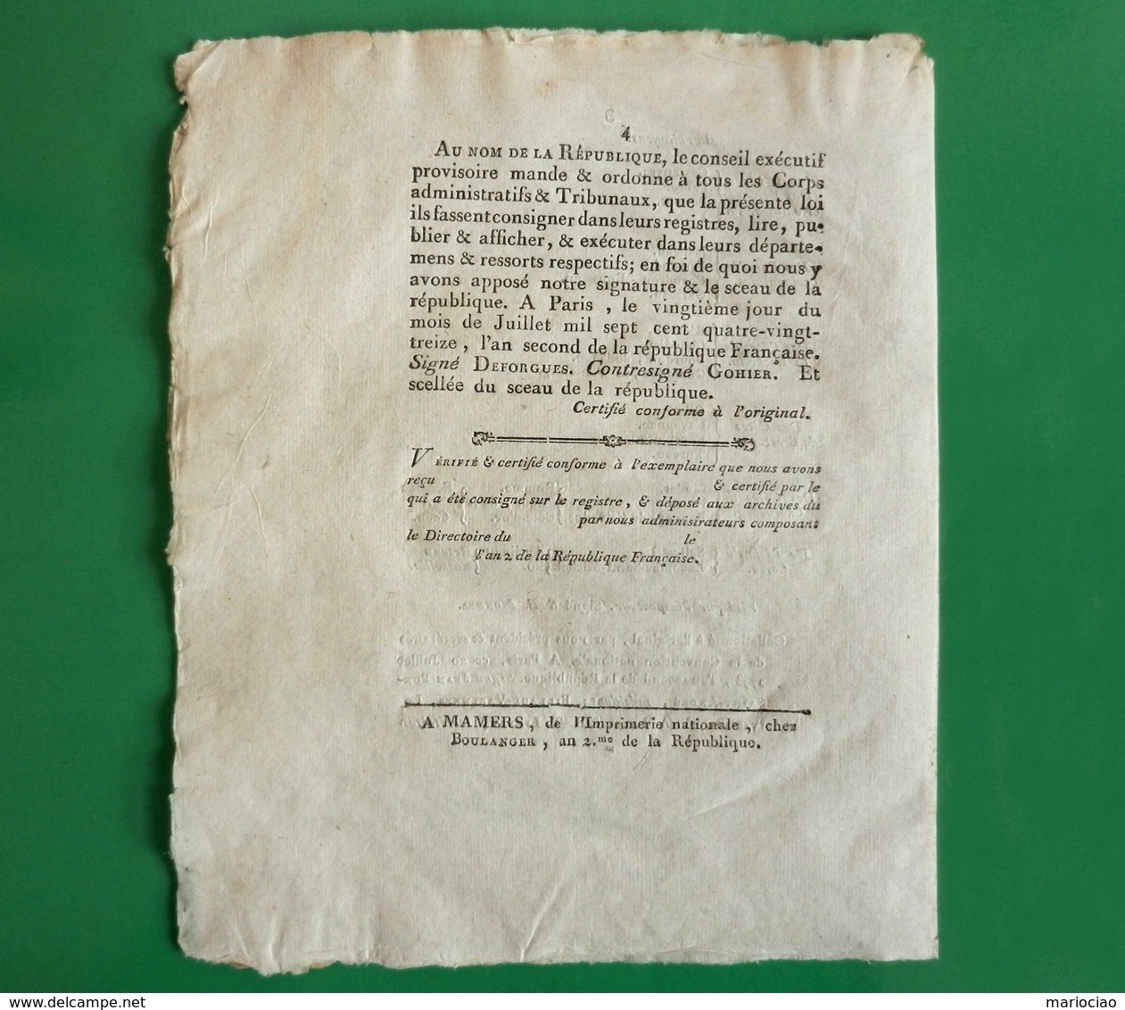 D-FR Révolution 1793 Decret Relatif Aux Représentans Du Peuple Près Les Armées - Documenti Storici