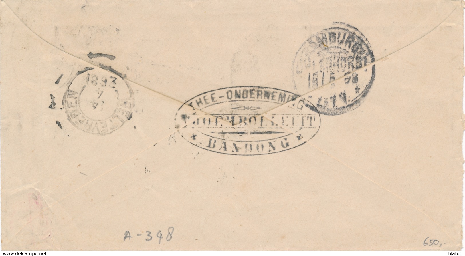 Nederlands Indië - 1893 - 12,5 Cent Willem III Op Envelop G7 Van Rond- En Puntstempel Bandoeng Naar Hamburg - Nederlands-Indië