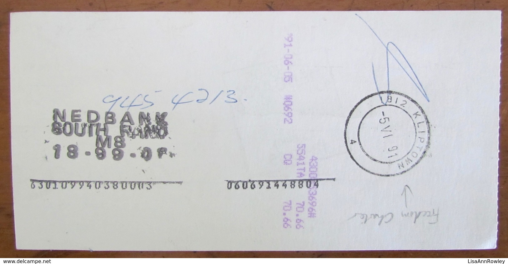 CHEQUE=SOUTH AFRICA=VOLKSKAS BANK=PRITCHARD STREET=JOHANNESBURG=1991. - Chèques & Chèques De Voyage