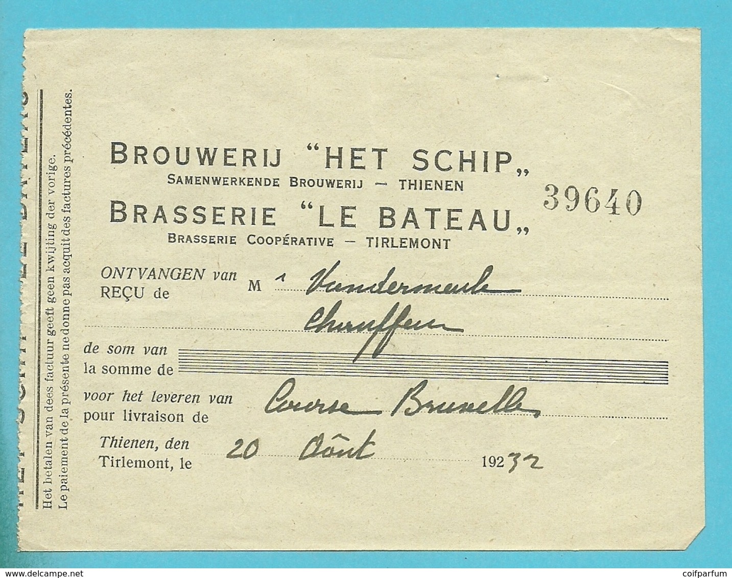 BROUWERIJ HET SCHIP THIENEN (Tienen) /  BRAASERIE LE BATEAU TIRLEMONT 1932 (1587) - 1900 – 1949