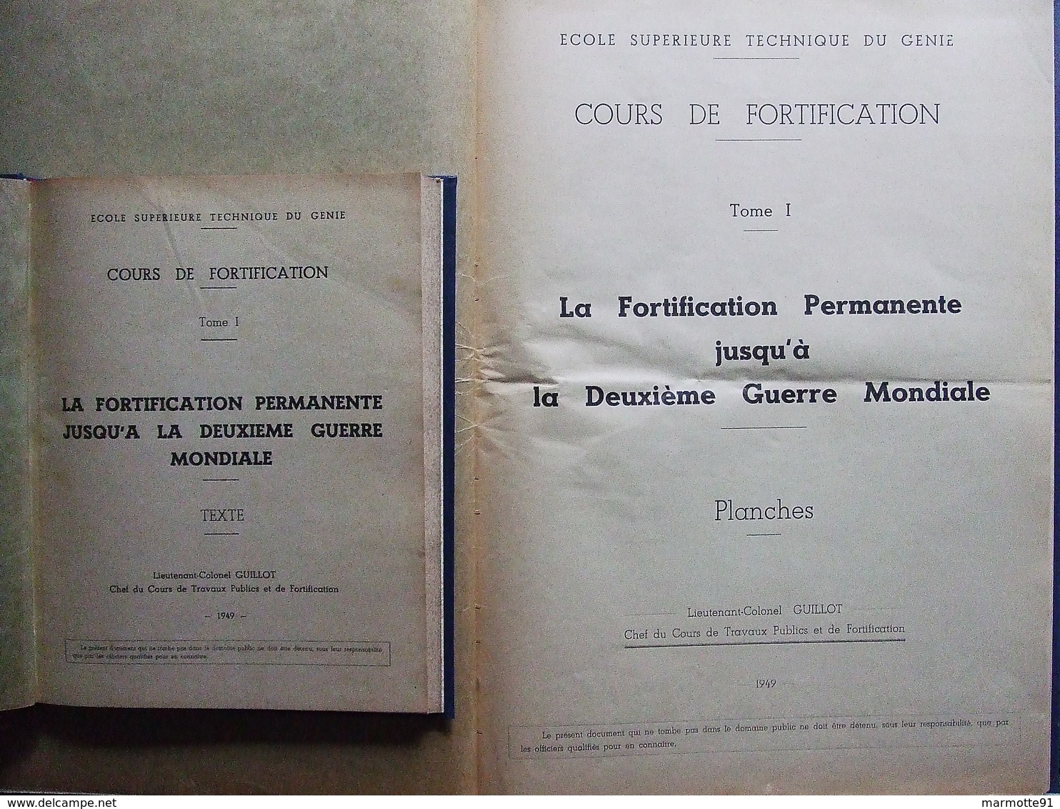 FORTIFICATION PERMANENTE JUSQU A DEUXIEME GUERRE MONDIALE TEXTE + PLANCHES  1949 PAR Lt-Col. GUILLOT - Français