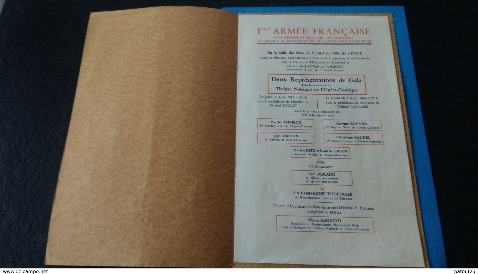 Programme Du Gala Salle Des Fetes De SPIRE Le 2 Et 3 Aout 1945 - 1939-45