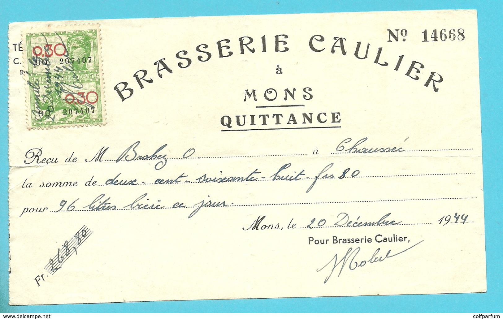 BRASSERIE CAULIER MONS 1944  (B6942) - 1900 – 1949