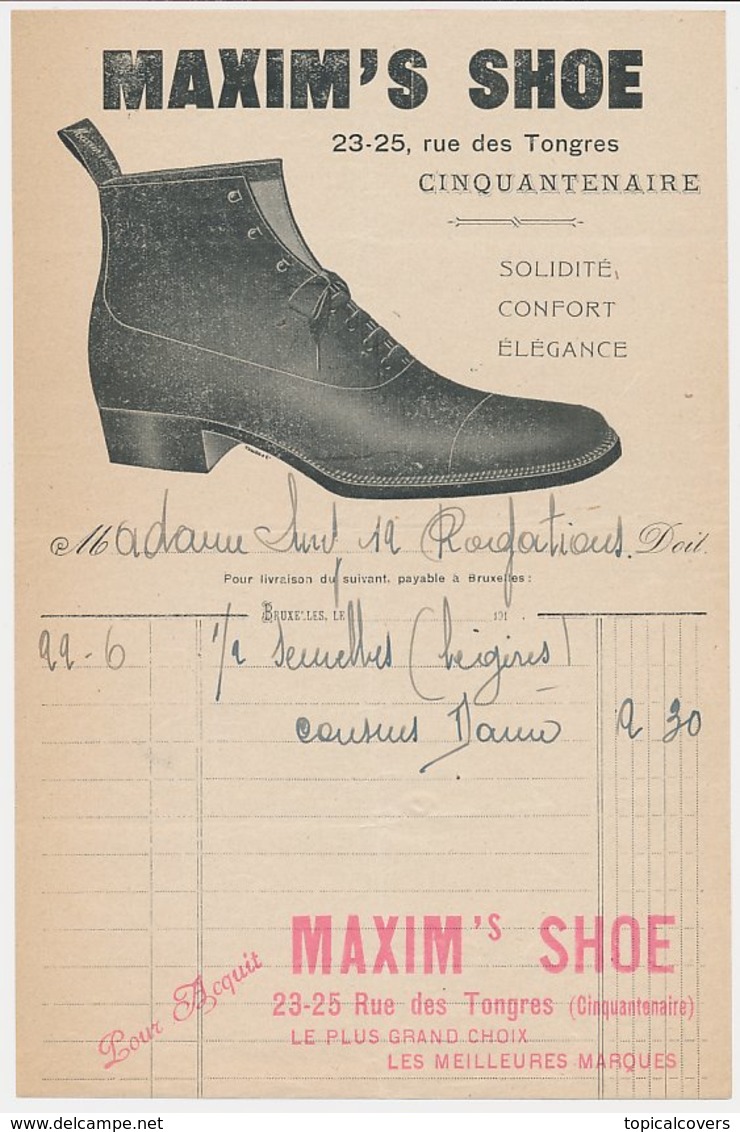 Factuur / Brief Bruxelles / Brussel 191. - Maxim's Shoe - 1900 – 1949